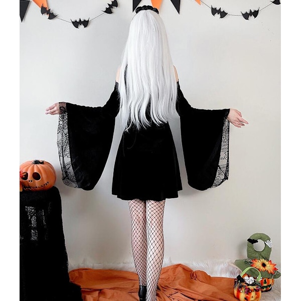 Gotisk Fløjl Halterkjole Lang Flare Ærme Fairy Lolita Kjole L