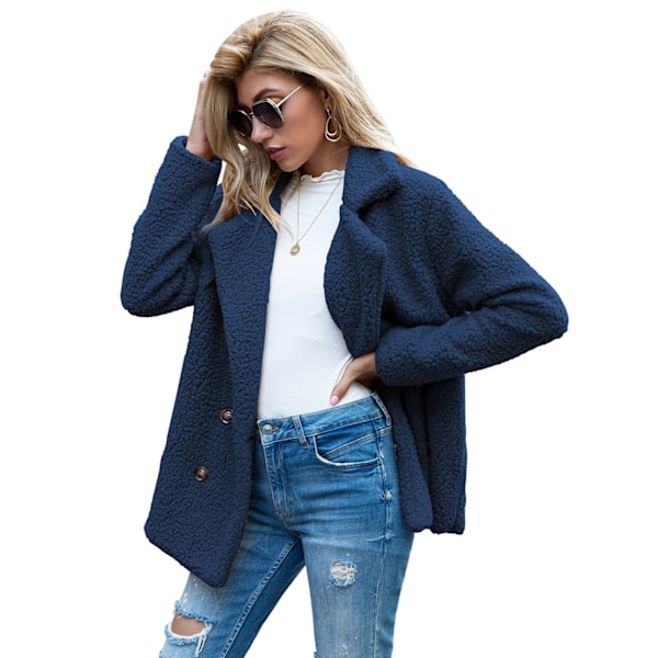 Dame Faux Shearling Shaggy Oversized Shacket Jakke Blue L