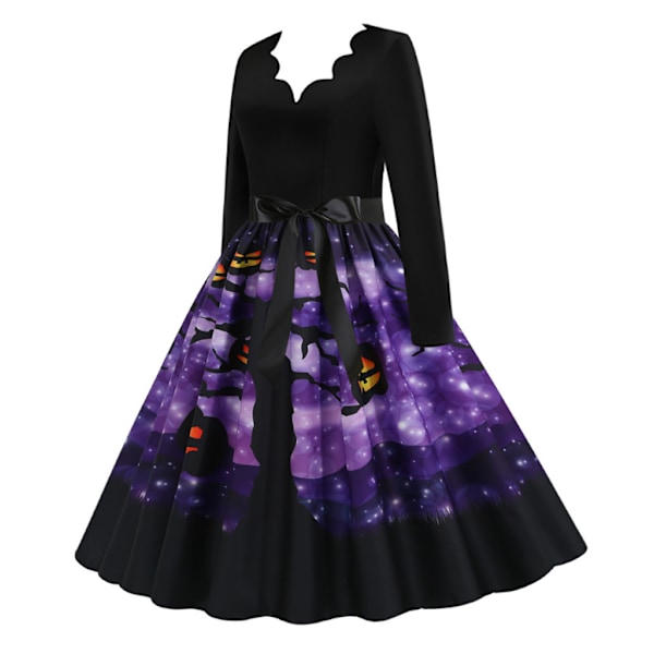 Klänning för Halloween Pumpa Ghost Print Klänning för kvinnor purple M