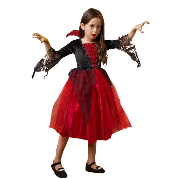 Børne Retro Vampyr Hexe Halloween Kostume Girl 140