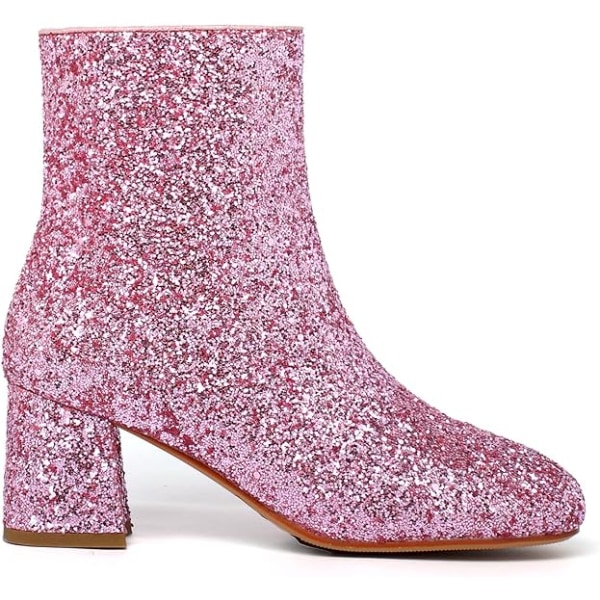 Dampaljetter Glitter Chunky Heel Ankel Boots Pink 38