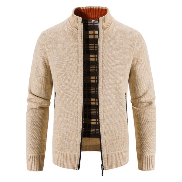 Hernesvekke Cardigan for Menn med Full Glidelås og Stående Krage Beige L