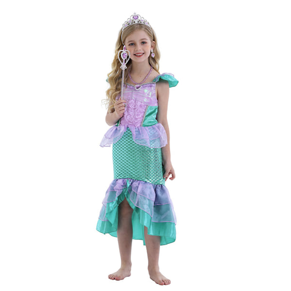 Sjöjungfrukostym för flickor, barn, prinsessa, festkläder, cosplay-outfit 140cm