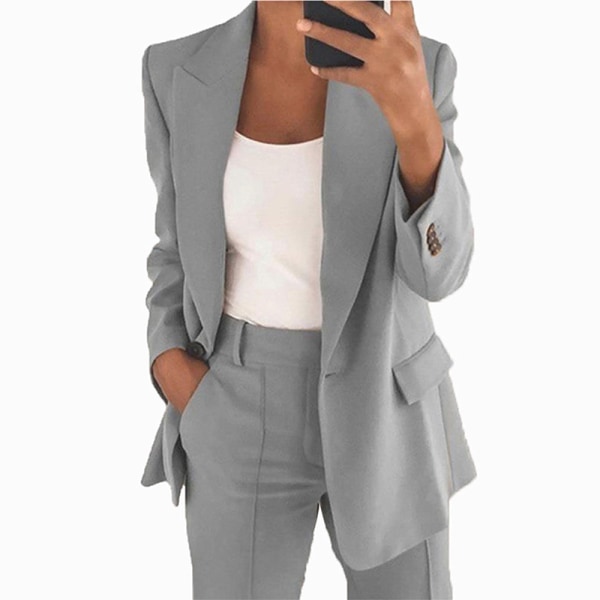 Dam Business Blazer Pant Suit Set, 2-delade Outfits Blazer Jacket Set GRAY M