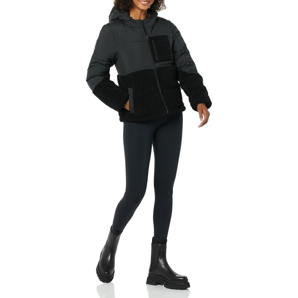 Vinter-Sherpa Puffer Patchwork-jacka för kvinnor Black XL