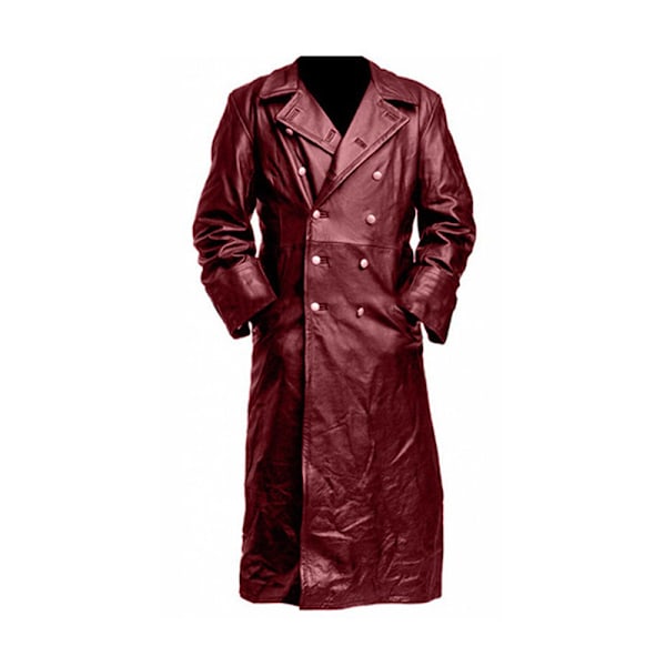 Herrar Läder Trenchcoat Full Längd Vintage Konstläderjacka Wine Red 4XL