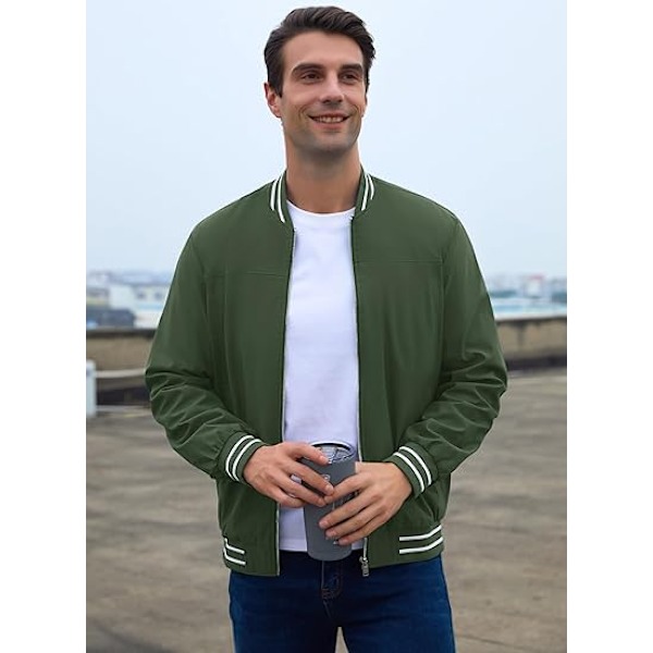 Mænds Jakke Casual Pilot Fuldt Lynlås Jakke Green 2XL