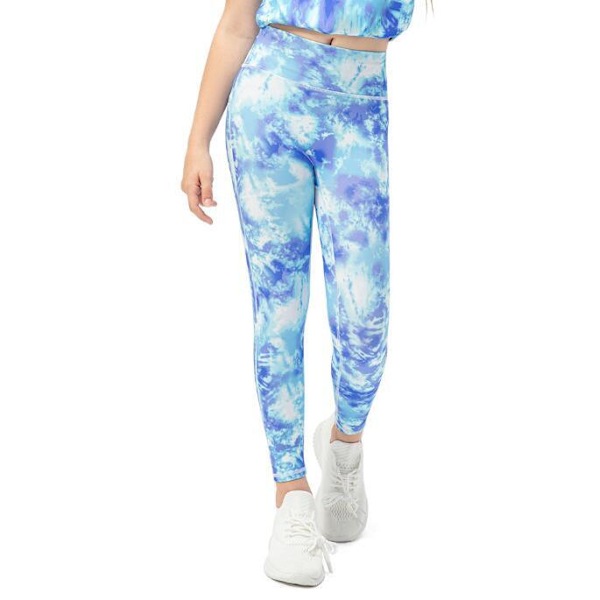 Tjejer printed stretchleggings yogabyxor blue 140cm