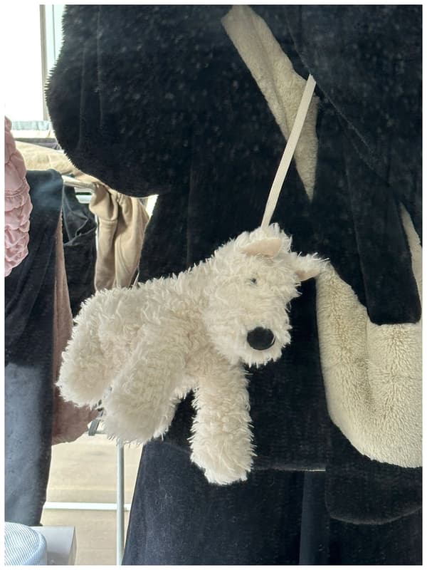 Realsitisk Puffy Plush Hundeformet Skulderveske for Kvinner og Jenter
