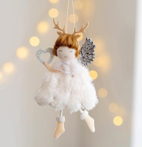 Plushängande Julängel med Renväggshorn White