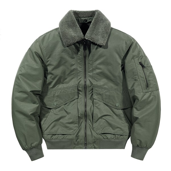 Miesten Puuvillainen Cargo-Takki Talvi Sherpa-Fleece Vuorattu Takki Green L