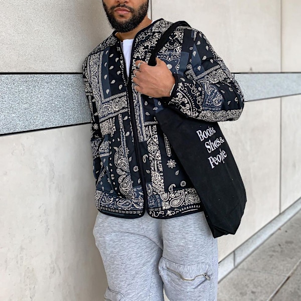 Baseballjakke med bandana-print for menn, lang erme S