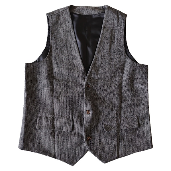 Herrar Herringbone Tweed Ylle Väst Enknäppt Slim Fit Väst Wine Red L