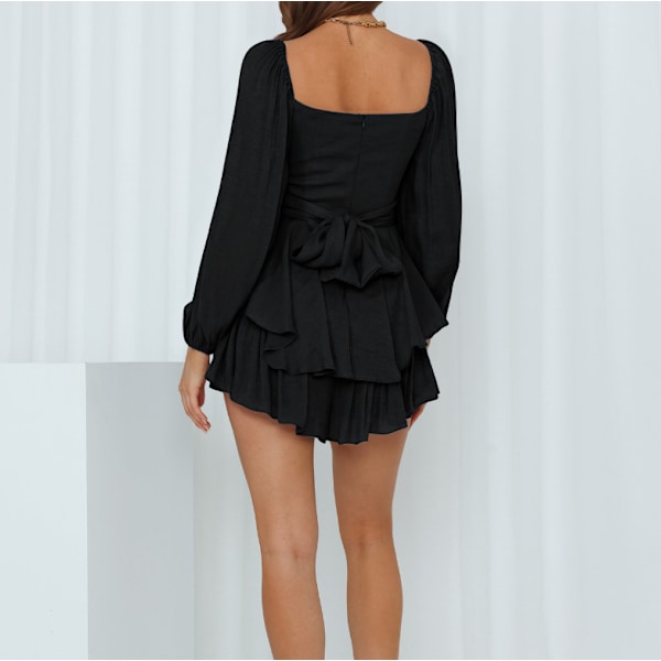 Lanternärm för kvinnor Långärmad Strappy Jumpsuit Black M
