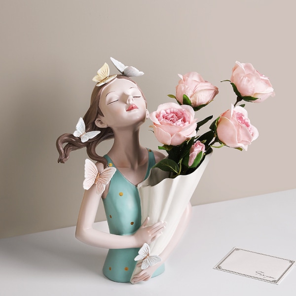 Tjejfigurer Blomvas, Resin Girl Staty Skulptur Blommiga blomkrukor white