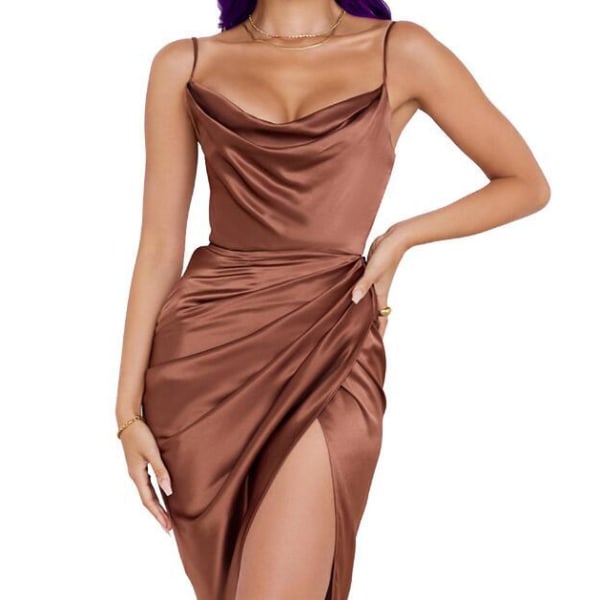 Kvinnors satängband Sexig cocktailklänning brown M