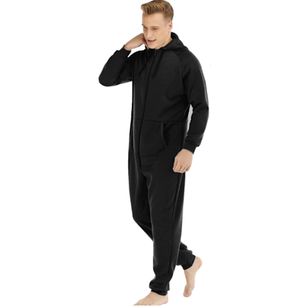 Förtjockad tröja för män i ett stycke hemkläder black 2XL