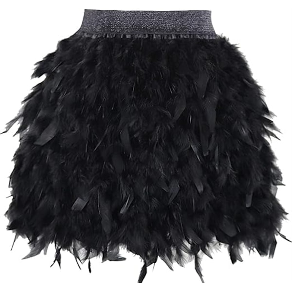 Dame Sexy Naturlig Fjærskjørt Mote Kort Mini A-linje Fjærbelagt Tutu Skjørt Black L