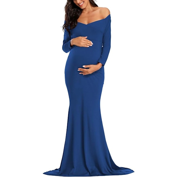 Maternitykjole til kvinder med off-shoulder og V-udskæring Blue M