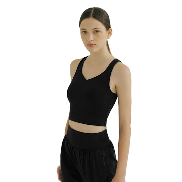 Dame Yoga Tanktopper med Avtakbare Polstrede, Ermeløs Trenings-Sports-BH Black M