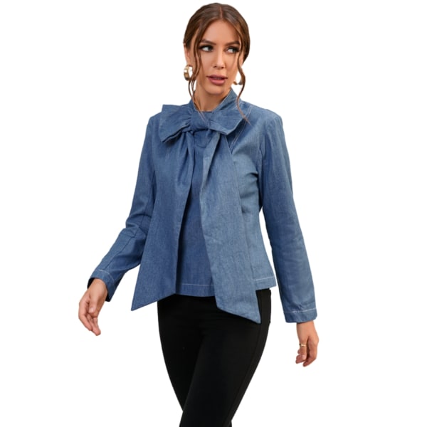Damjacka i Denim med Rund Krage och Blixtlås Dark Blue S