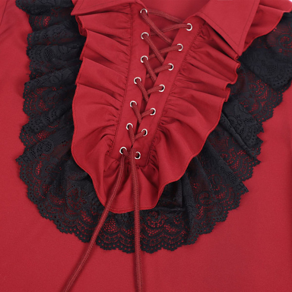 Herre Pirat Skjorte Flæse Renaissance Victorian Vampire Poet Skjorter Red M