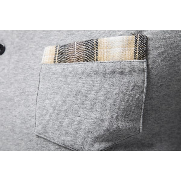 Høyhalset Skjorte for Menn med Lang Erme, Rutete Patchwork, Casual Gray S