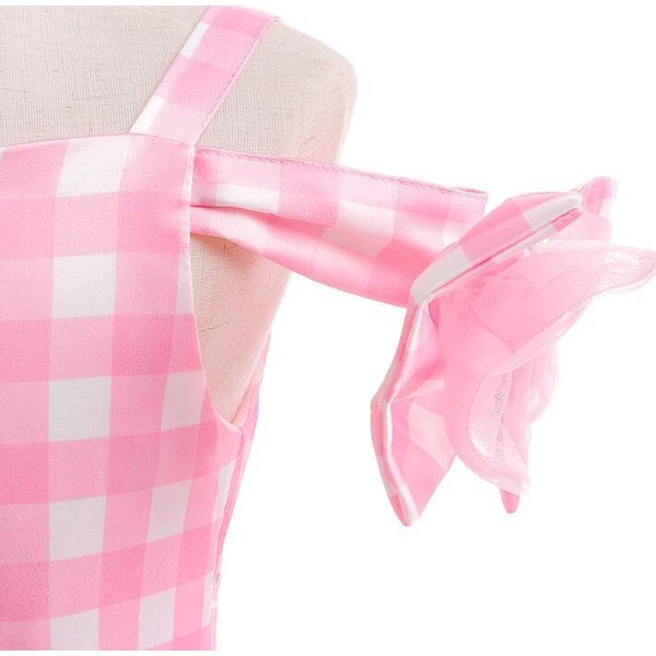 Flickors En-axlad Rosa Rutmönstrad Mesh Prinsessklänning 140CM