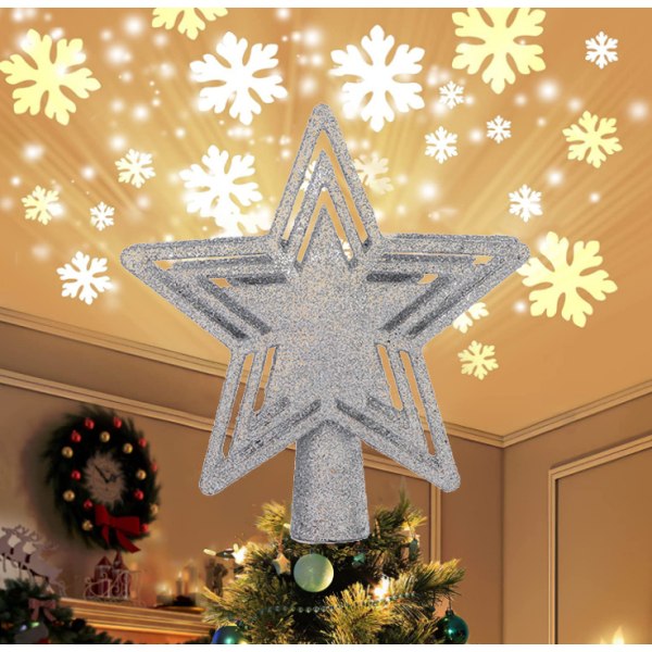 Christmas Tree Topper, Christmas Lights Tree Top silver