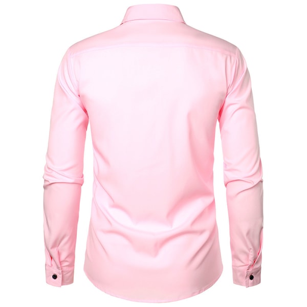 Smokingskjortor för män Slim Fit Rufsade bröllopsmiddagstoppar PINK XL