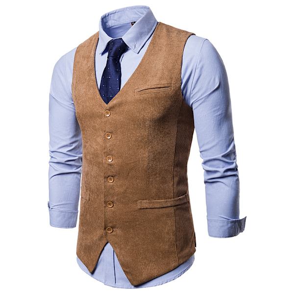 Miesten Korduroliivi V-kaula Vintage Liivi Hihaton Takki Brown XS