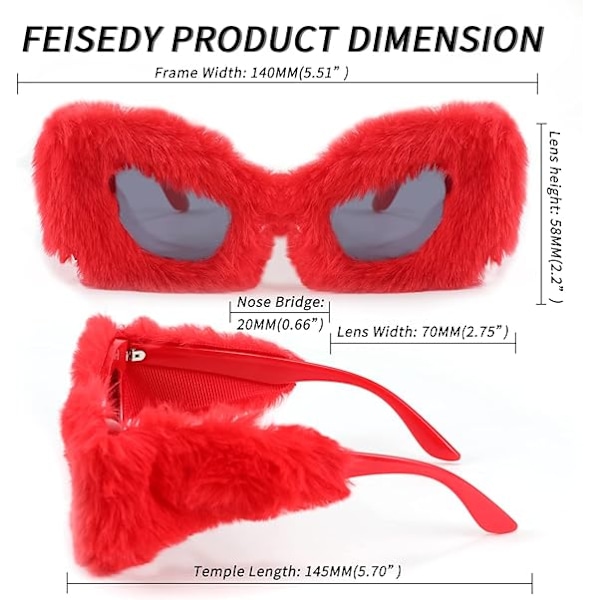 Plush Fuzzy Kattöga Solglasögon för Kvinnor Red