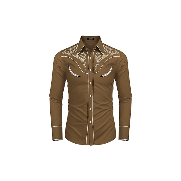 Miesten Western Cowboy -paita, rento pitkähihainen napitettava paita brown 2XL