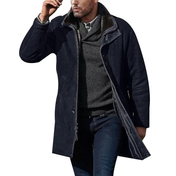 Trenchcoat för män varm vinterjacka överrock dark blue L