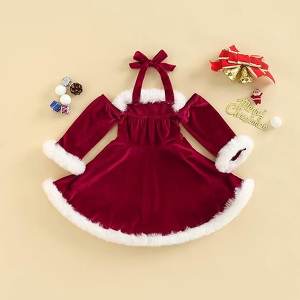 Toddler Julklänning Sammet långärmad jultomteklänning 110