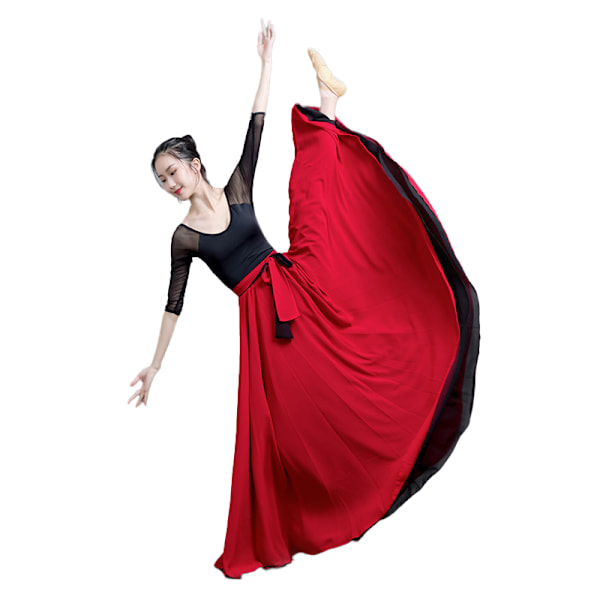 Dame To-lags Vendbar Chiffon Lang Maxi Skjørt for Dans Black+Red XS