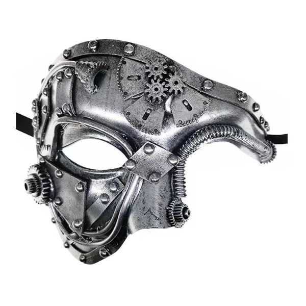 Steampunk Metal Cyborg Venetian Mask, Masquerade Mask för Halloween silver