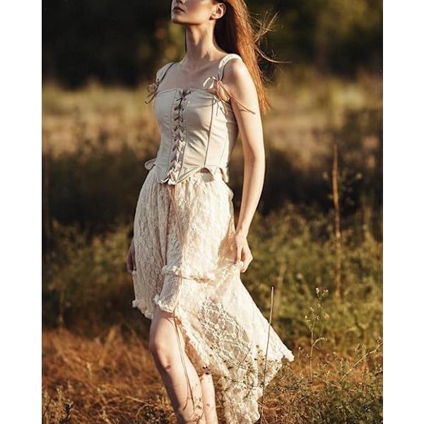 Dame Blonde Lange Skjørt Sommer Sexy Gjennomsiktig Strand Blomster Maxi Skjørt beige M
