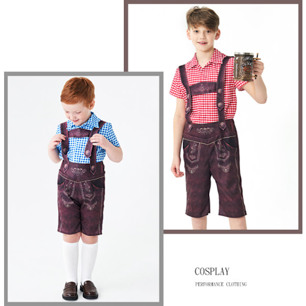 Barn Oktoberfestdräkt Pojkar Bayeriska Lederhosen Dräkt Red M