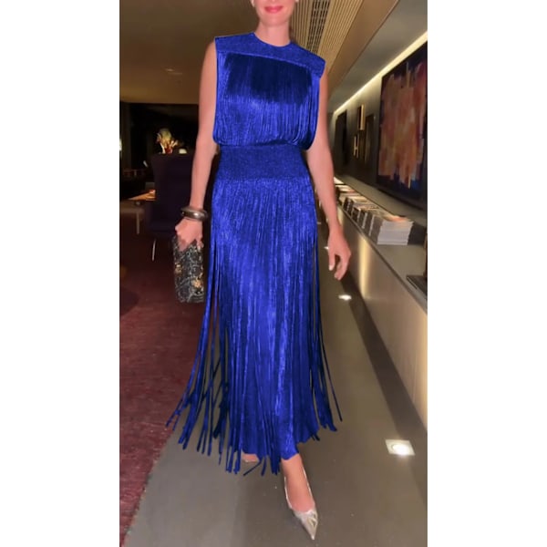 Dam 2-delade Outfits Frans Topp och Lång Kjolk Set för Fest blue M