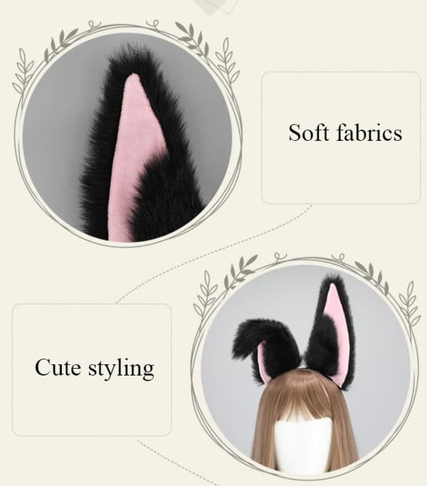 21CM Beast Ears Plush Søt Hodeplagg Black Pink