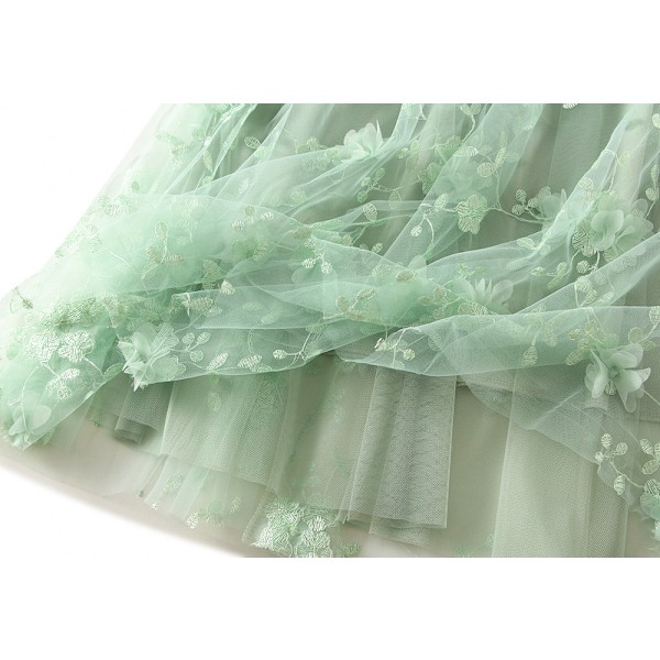 Dame Blomstret Midi Skørt Højtaljet A-Linje Sød Lagdelt Fe Mesh Tulle Plettet Skørt Grey