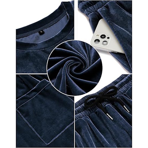 Män Velour Skjorta Pullover Shorts 2-Delad Outfit Spårkostym Blue M