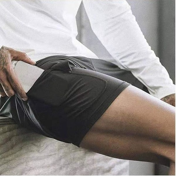 Mænds 2 i 1 Løbeshorts Åndbare Aktive Fitness Shorts Khaki L