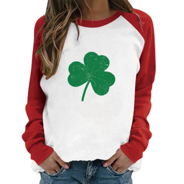 Långärmad skjorta för St. Patrick's Day för kvinnor red XL