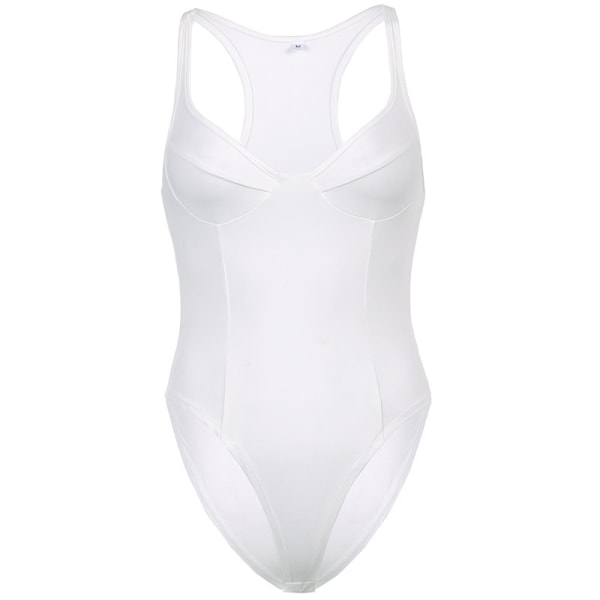 Bodysuit för kvinnor, Deep V-neck Shapewear Bodysuit Backless white L