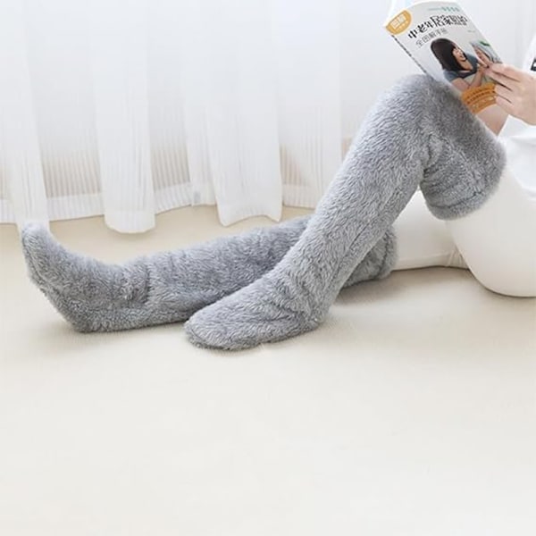 Naisten polven yläpuoliset pörrösukat, korkeat ja pehmeät sukat Light Grey