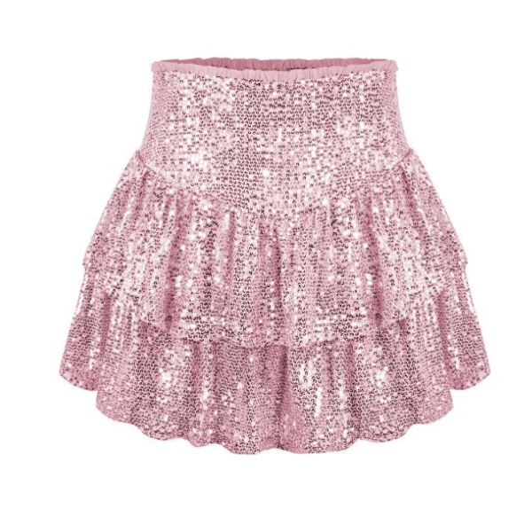 Kvinnors Mode Sexig Sekvens Kort Kjol Pink XS