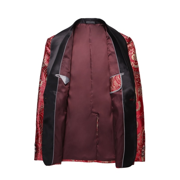 Herrarnas Blommiga Jacquard Klänning Bröllop Brudgum Kostym 1 Knapp Tryckt Middagskavaj Red XL
