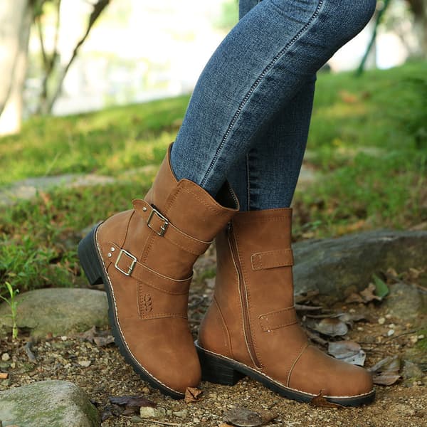Dam Biker Boots Mid Calf Motorcykel Mode Boots Coffee 41